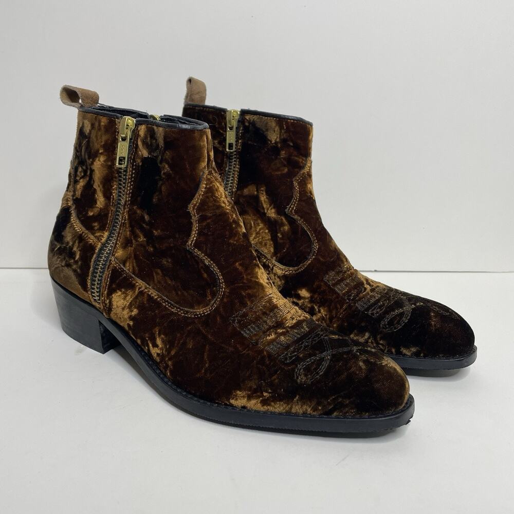 Alexander Hotto 52608 Crushed Brown Velvet Leather Ankle Boot Size 38 with Zip